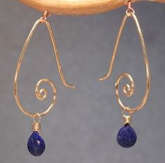 Your choice of removable stone - Lapis Lazuli or Peridot. 14K gold filled. Beautifully handcrafted in the USA by Calico Juno Designs. The jewelry design philosophy of Calico Juno Designs is based on brilliant, bright colors, a light feeling of airiness, and truly hand-created. | eBay! Easy Earrings, Purple Jade, Swirl Earrings, Beaded Hoop Earrings, Handcrafted Earrings, Bijoux Diy