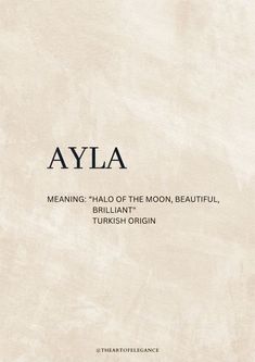 a book cover with the title'ayia meaning - halo of the moon, beautiful turkish origin '