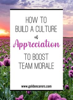 purple flowers with the words how to build a culture of appreciation to most team mordale