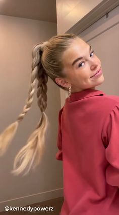 2 Braids In A Ponytail, High Pony Outfits, Ponytail Two Braids, High Braid Ponytail, Ponytail With Two Braids, Two Braid Ponytail, Pony With Braid