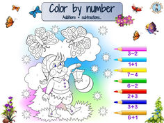 the color by number page for children's coloring books with numbers and pictures on it