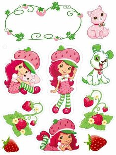 the strawberry girl stickers are all in different shapes and sizes, including two girls with hats