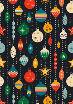 an image of christmas balls and ornaments on a black background seamless wallpaper pattern