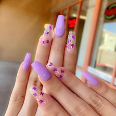 Clear Acrylic Nails, Purple Acrylic Nails, Purple Nail Designs, Unique Acrylic Nails, Butterfly Nail