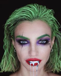 Female Joker Makeup, Crazy Halloween Makeup, Joker Halloween Makeup, Playful Makeup, Joker Halloween Costume, Fashion Costume Halloween, Monster Makeup, Joker Halloween, Joker Makeup