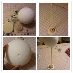 four pictures showing how to make an egg stand