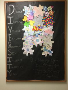 a blackboard with puzzle pieces on it that says divverment and other words