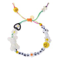 Get your mom feeling special with Mama's Beaded Charm Bracelet! Adorned with flowers and hearts, this playful piece makes a great addition to her jewelry box. Perfect for Mother's Day 2024! Material: mix of knotted multi-flower beads, playful gummy bear, Murano glass mushrooms, and joyful smiley and heart charm SKU: TB-132 Charm Beaded Bracelet, Tai Jewelry, Flowers And Hearts, Beaded Charm Bracelet, Glass Mushrooms, Gummy Bear, Bracelet Ideas, Flower Beads, Bead Charm Bracelet