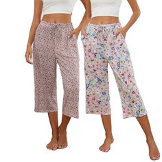 PRICES MAY VARY. Capri pajama pants for women are made of cotton polyester blend fabric, lightweight, breathable, stretchy, super soft against the skin and comfy enough for every day wearing Women's cotton lounge pants feature elastic waistband with drawstring, wide leg cut and loose fit, cropped length pants with two side pockets, soft and comfy touching, move freely all the day 2 pack capri sleep pants, soft and stretchy, comfortable and casual for sleepwear, perfect for everyday essentials, e Spring Sleepwear With Pockets For Loungewear, Spring Loungewear Sleepwear With Pockets, Comfortable Pajama Shorts For Spring Pajama Party, Comfortable Spring Pajama Shorts For Pajama Party, Comfortable Summer Pants For Pajama Party, Casual Wide Leg Sleepwear For Spring, Comfortable Pants For Pajama Party In Spring, Comfortable Pants For Spring Pajama Party, Comfortable Long Pants Sleepwear For Summer