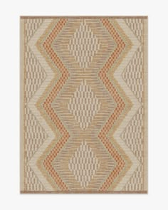 a beige and orange rug with an abstract design