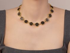 One-of-a-Kind All Around Necklace in 24k/22k Gold, Square Links with Diamond Accents from the Antiquities Collection, with Coin Silk Kurti Designs, Square Neck Blouse, Opal Gifts, Military Dresses, Ancient Roman Coins, Hollow Form, Silk Kurti, Roman Coins, Gold Coin