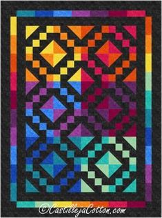 a colorful quilt that has been made with squares and lines on it, as well as the