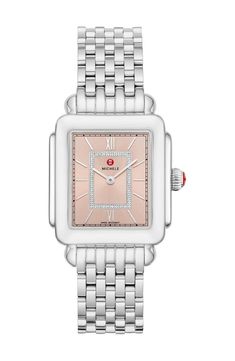 MICHELE Deco II Diamond Bracelet Watch, 20mm x 43mm - 0.11 ctw | Nordstromrack Elegant Bracelet, Two Tone Watch, Women Wrist Watch, Diamond Watch, Pink Diamond, Brilliant Diamond, Stainless Steel Watch, Silver Diamonds, Stainless Steel Bracelet