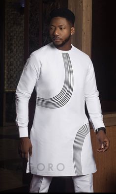 Kaftan Styles For Men, White Embroidered Shirt, Matching Pants Set