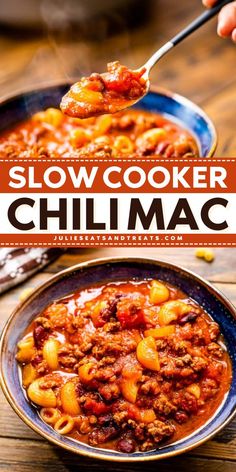 Warm your night with this winter comfort food idea! This Slow Cooker Chili Mac recipe is simmers all day in a crock pot for the ultimate flavor. Features chili with added pasta for a perfect weeknight dinner. Serve this delicious winter soup for a family-friendly dinner!