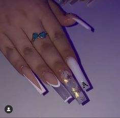 Butterfly Nails Clear, Long Acrylic Nails Simple Design, Birthday Acrylic Nails Long, Cute Baddie Nails, Birthday Nail Ideas Acrylic, Square Acrylic Nails Long, Baddie Acrylic Nails, Nails Long Acrylic, Acrylic Nails Long