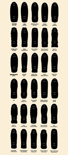 an illustrated poster with the names and numbers of different types of shoes in black on white