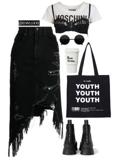 Polyvore Outfits 2024, Grunge Outfits 2024, Falling In Reverse Concert Outfits, Xg Outfits Inspired, Dj Concert Outfit, Birthday Party Outfits Guest, Black Sheer Top Outfit, Hairdresser Outfit Work, Rock Chic Outfit