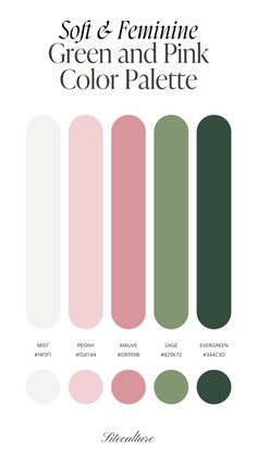 the color scheme for soft and feminine green and pink colors in shades from pale to dark