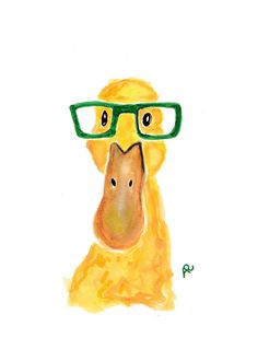 a drawing of a duck wearing glasses