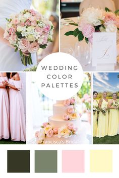 wedding color palettes with pink, yellow and white flowers on the top right side