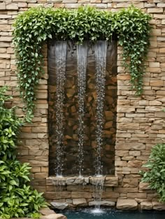 a water feature in the middle of a garden