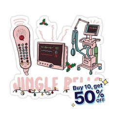 the sticker is showing an image of a medical device and a christmas tree on it