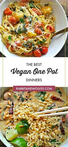 the best vegan one pot dinner with noodles, tomatoes and other veggies