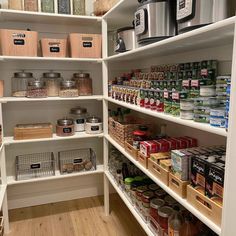 an organized pantry with lots of food items