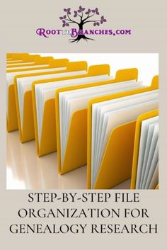 an open folder with the title step - by - step file organization for geneatoy research