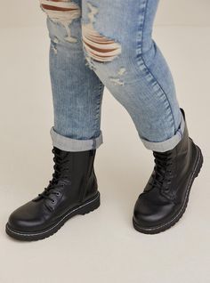 Stevie Lace-Up Combat Boot (WW) Plus Size 90s Fashion, New Street Style, Womens Combat Boots, Lace Up Combat Boots, Unique Fits, Faux Leather Boots, Wide Width Shoes, Favorite Boots, Combat Boot