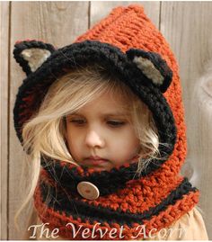 CROCHET PATTERN-Flint Fox Cowl 12/18 months Toddler Child Velvet Acorn, Cowl Hood, Crochet Hooded Scarf, Hooded Cowl, Hood Hat, Confection Au Crochet, Bonnet Crochet, Haken Baby, Halloween 2016