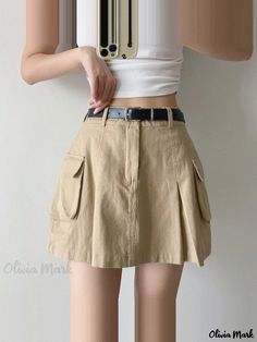 Olivia Mark - Utility Mini Skirt with Belt and Side Pockets Utility Skirt, Skirt With Belt, Half Skirt, Midi Length Skirts, Types Of Skirts, Chic Design, Olivia Mark, Wrap Skirt, A Line Skirt