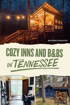 cozy inns and b & bs in tennessee with text overlaying the image