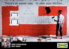 a man standing in front of a red and white wall with the words, there's an easier way to plan your kitchen