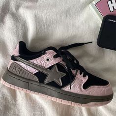 Material: Vegan Leather Run small, please review the sizing information Pink Star Sneakers, Aesthetic Sneakers, Pretty Sneakers, Heels Platform, Pink Star, Soft Aesthetic, Aesthetic Shoes, Home Dress, Star Sneakers