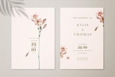 two wedding cards with flowers on them