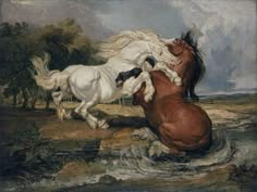 size: 12x9in Giclee Print: Fighting Horses, 1808 (Oil on Canvas) by James Ward :