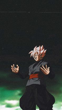 an anime character with white hair and black pants is in the air while holding his hands out