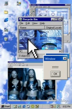 an image of a computer screen with the windows logo and other images on it's side