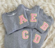 Seriously obsessed! The perfect single initial sweatshirt and great if you want to match with your little! These patches are sewn onto the sweatshirt for added durability. They are not iron on or stickers so they will not fall off. Patch Shirt Ideas