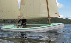 a small sailboat with two people in it