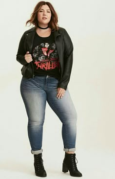 Torrid Outfits 2023 Summer, Outfit Ideas For Chubby Girls, Plus Size Rocker, Plus Size Herbst, Look Plus Size, Rock Chick, Look Rock, Fashion Petite, Clothing Plus Size