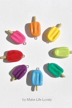 six popsicles are arranged in a circle on a white background with the words, by maiko life lovely