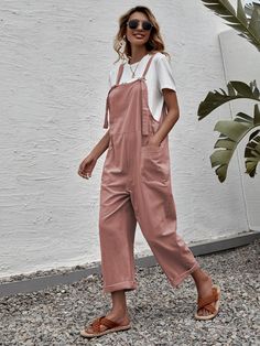 Casual Chique Stijl, Style Désinvolte Chic, Style Casual Chic, Solid Color Jumpsuits, Beige Outfit, Shein Outfits, Pink Jumpsuit