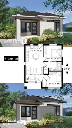 two story house plans with one bedroom and living room on the first floor, while another has