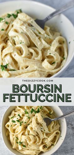 Creamy pasta in a big bowl with chopped parsley Yum Yummy Pasta, Pasta Recipe With Boursin Cheese, East Recipes Dinner Pasta, Recipes That Use Boursin Cheese, Dairy Free Boursin Pasta, Fresh Fettuccine Recipes, Boudin Pasta, Pasta Recipes Using Boursin Cheese, Boursin Cheese Pasta Sauce