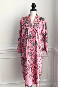 Boho Robe, Pink Floral Kimono, House Robe for Women, Beach Cover Up, Gift for Girl Friend, Birthday Gift, Anniversary Gift for Her - Etsy Bosnia and Herzegovina Pink Cotton Nightgown For Lounging, Printed Pink Sleepwear For Home, Pink Printed Sleepwear For Home, Pink Printed Sleepwear, Pink Floral Print Nightgown For Home, Pink Printed Sleepwear With Relaxed Fit, Spring Long Robe For Home, Long Spring Robe For Home, Pink Printed Relaxed Fit Sleepwear