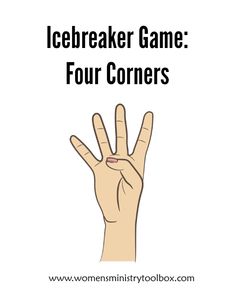 the icebreakerr game four corners is written in black on a white background with an open hand