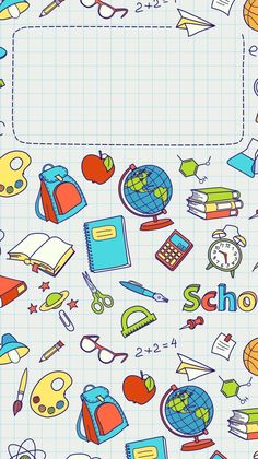 an image of back to school icons on a sheet of paper with lines and shapes